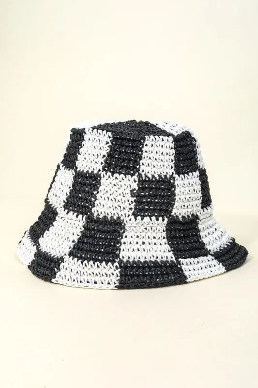 Fame Checkered Pattern Knit Bucket Hat - Casual Fit Clothes