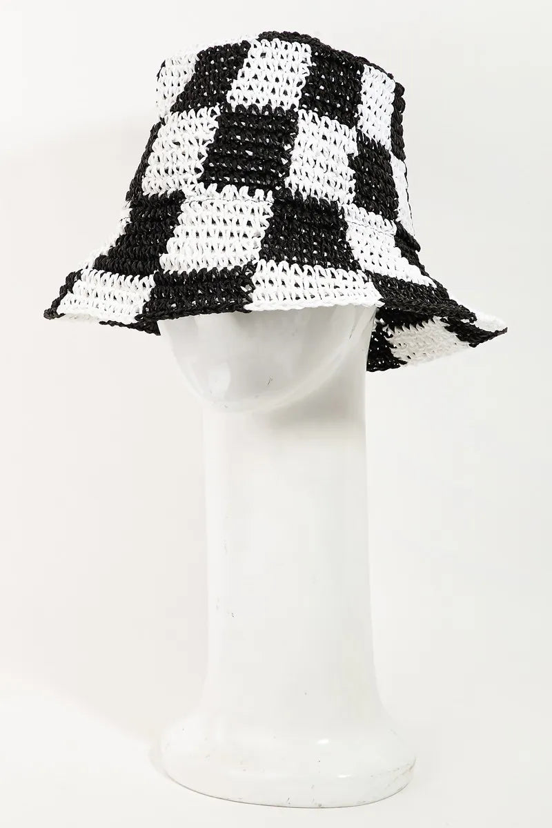 Fame Checkered Pattern Knit Bucket Hat - Casual Fit Clothes