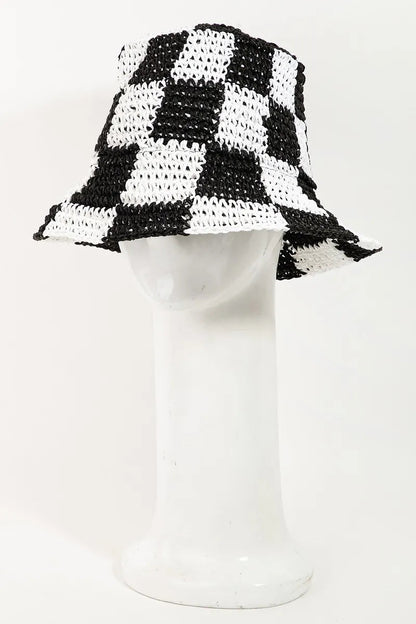 Fame Checkered Pattern Knit Bucket Hat - Casual Fit Clothes