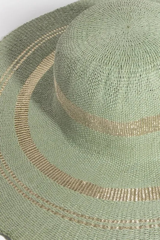 Fame Metallic Accent Trim Floppy Sun Hat - Casual Fit Clothes