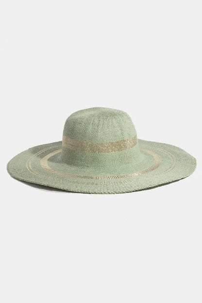 Fame Metallic Accent Trim Floppy Sun Hat - Casual Fit Clothes