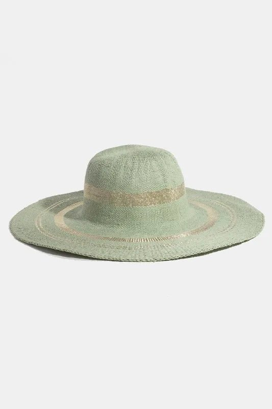 Fame Metallic Accent Trim Floppy Sun Hat - Casual Fit Clothes