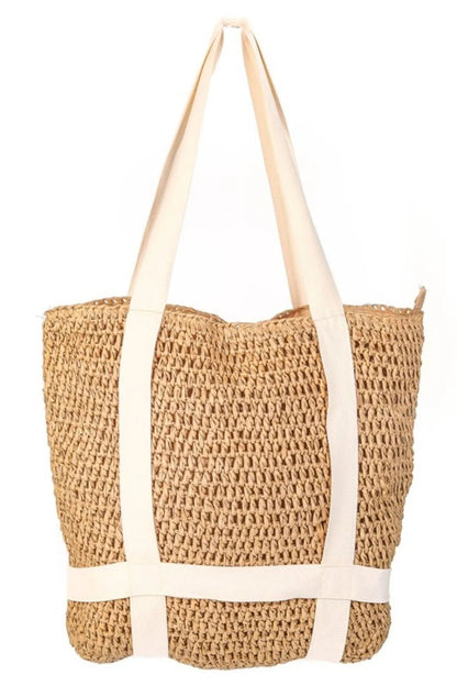 Fame Straw Braided Hat Carrier Tote Bag - Casual Fit Clothes