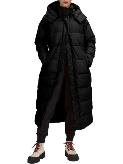 Fisoew Womens Quilted Coats Long Sleeve Hooded Puffer Jackets Winter Maxi Length Outerwear - Casual Fit Clothes