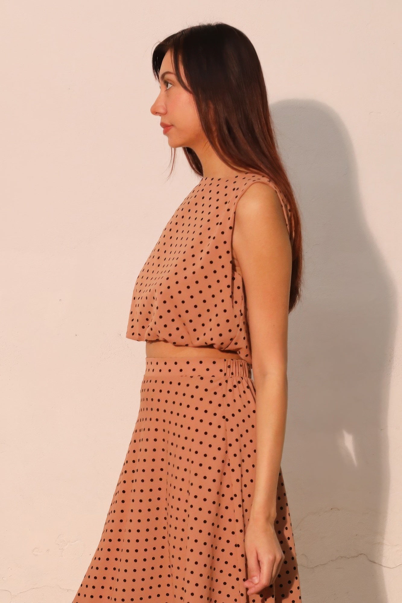 Flocked Polka Dot Bubble Crop Top - Casual Fit Clothes