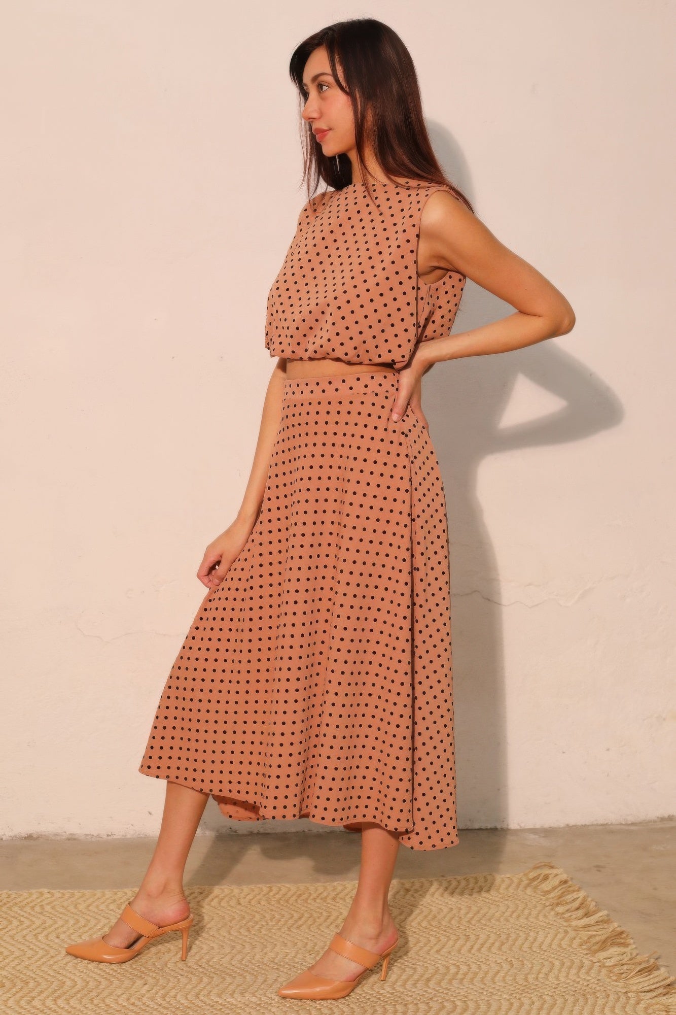 Flocked Polka Dot Bubble Crop Top - Casual Fit Clothes