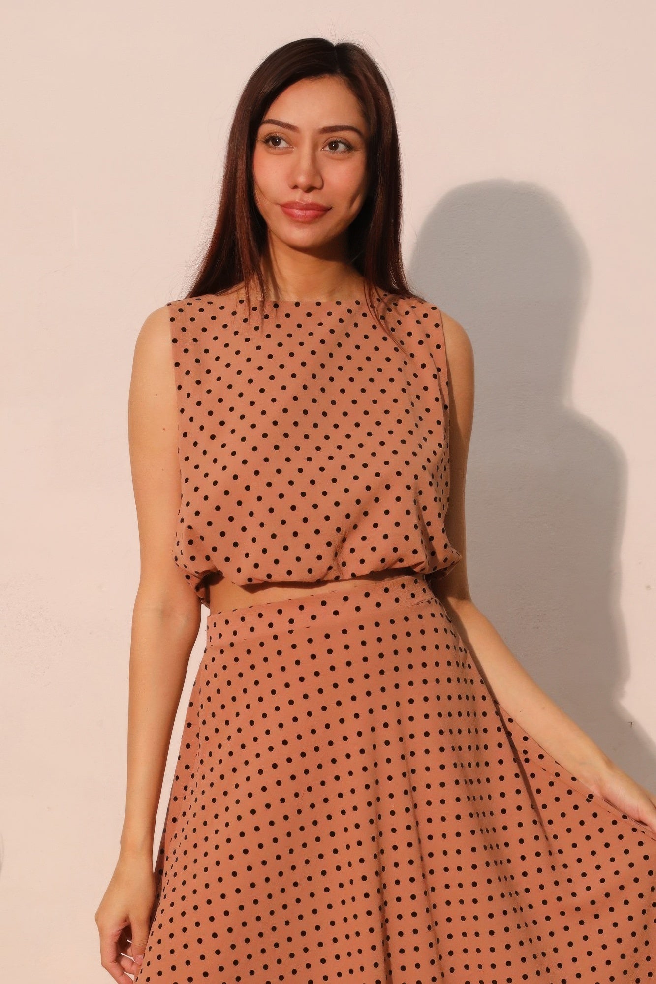 Flocked Polka Dot Bubble Crop Top - Casual Fit Clothes