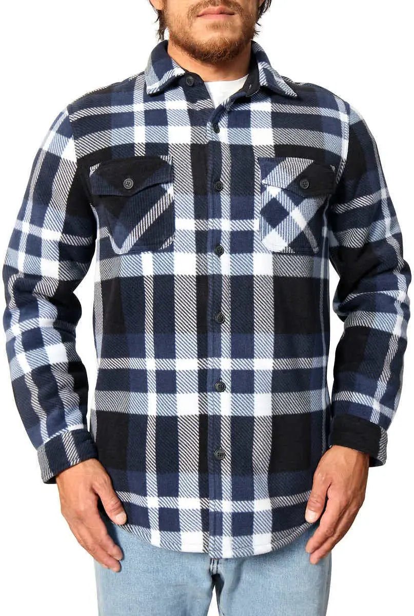 Freedom Foundry Mens Plaid Fleece Jackets Super Plush Sherpa Lined Jacket Shirt (Blue 22 Small) - Casual Fit Clothes