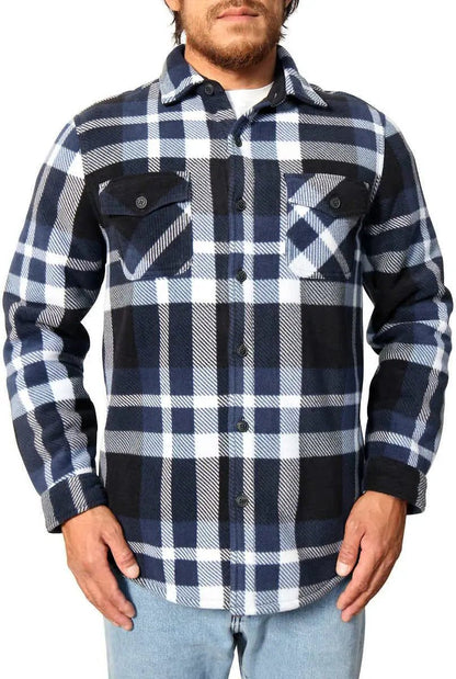 Freedom Foundry Mens Plaid Fleece Jackets Super Plush Sherpa Lined Jacket Shirt (Blue 22 Small) - Casual Fit Clothes