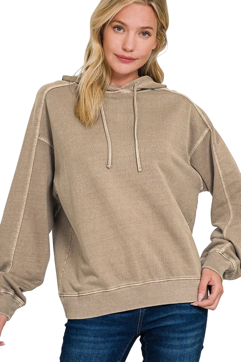 French Terry Pigment Dye & Enzyme Washing Hoodie - Casual Fit Clothes