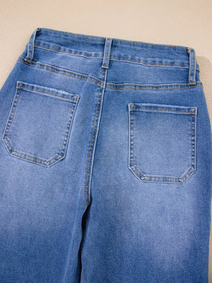 High - Waisted Wide Leg Flare Jeans - Casual Fit Clothes