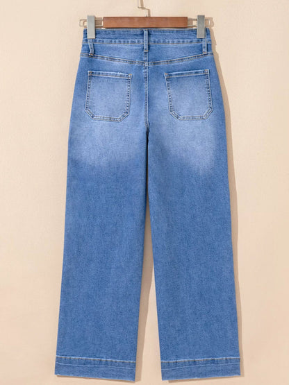 High - Waisted Wide Leg Flare Jeans - Casual Fit Clothes