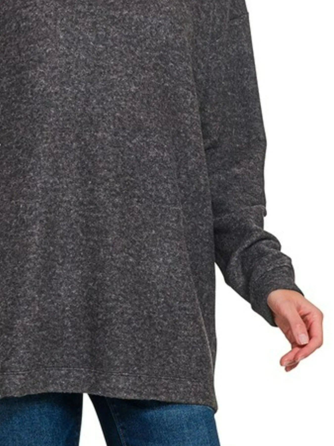 Hooded Brushed Mélange Hacci Sweater - Casual Fit Clothes