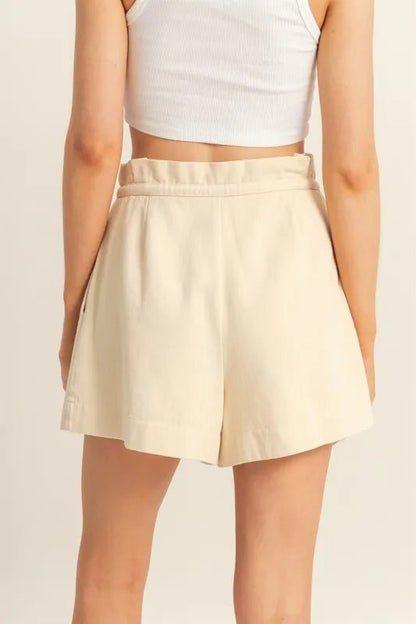 HYFVE High - Waisted Washed Twill Paperbag Shorts - Casual Fit Clothes