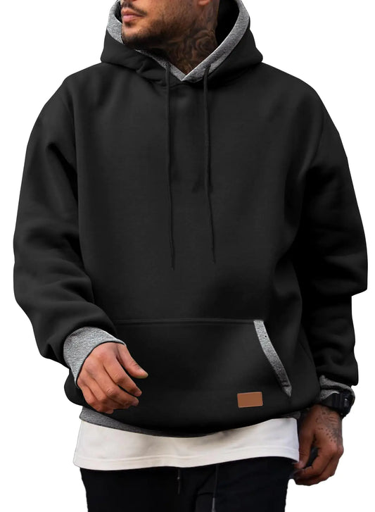 JMIERR Cotton Mens Hoodies Sweater Fashion Fleece Long Sleeve Drawstring Hooded Pullover with Front Pockets Athletic Sport Hoodie Sweatshirts M Black