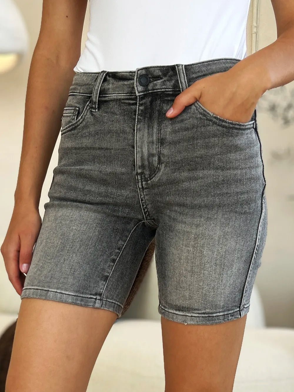 Judy Blue Full Size High Waist Washed Denim Shorts - Casual Fit Clothes
