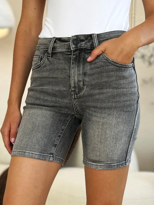 Judy Blue Full Size High Waist Washed Denim Shorts - Casual Fit Clothes