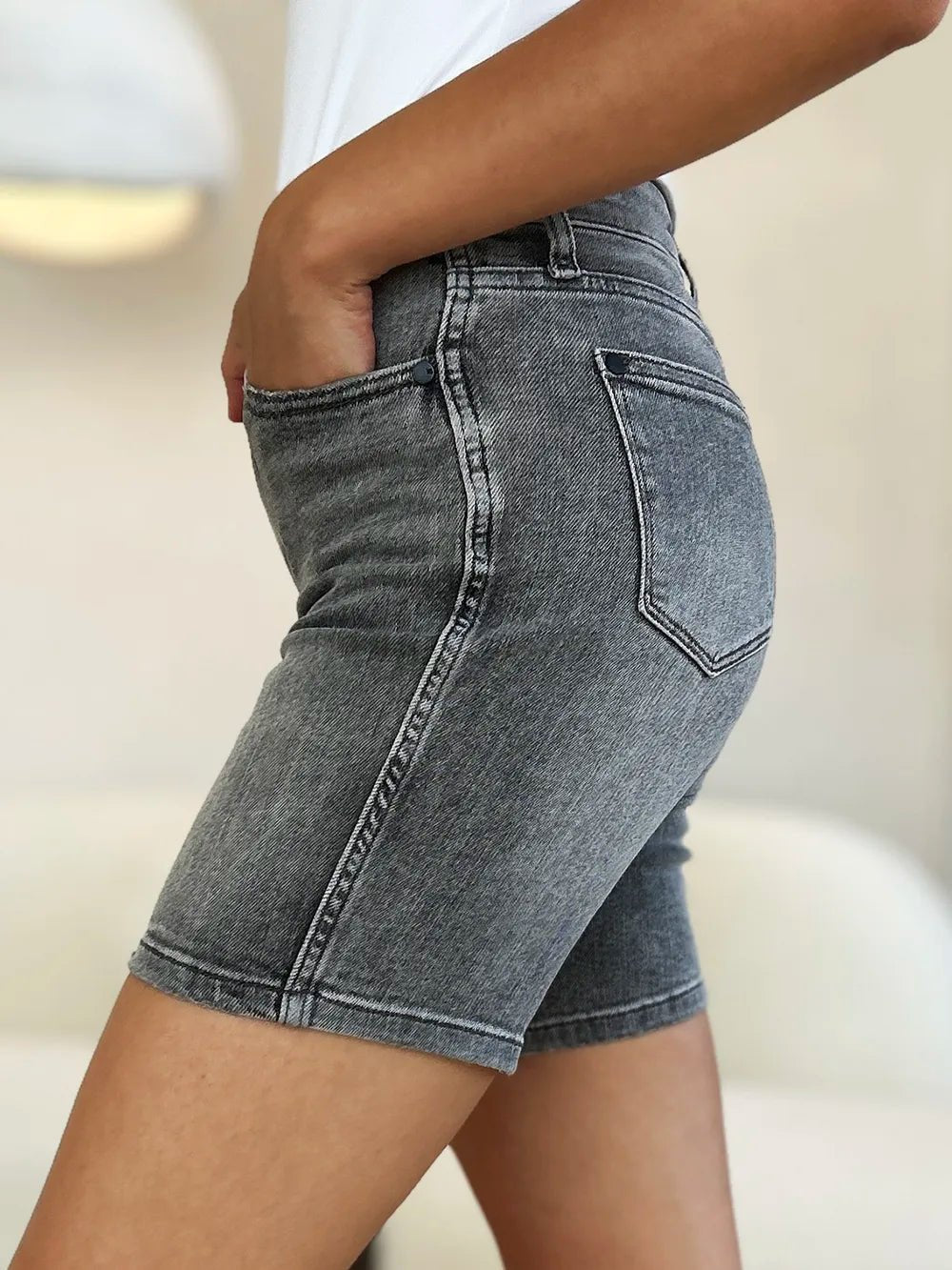 Judy Blue Full Size High Waist Washed Denim Shorts - Casual Fit Clothes