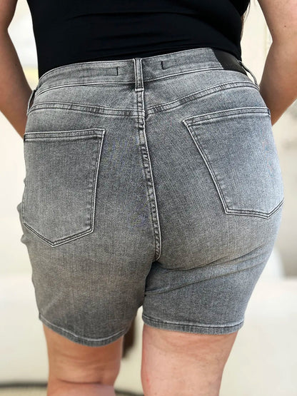 Judy Blue Full Size High Waist Washed Denim Shorts - Casual Fit Clothes