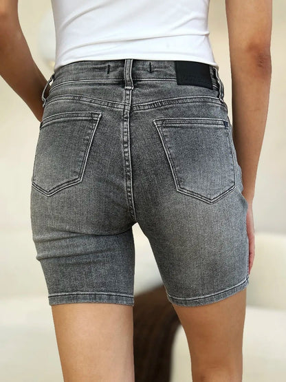 Judy Blue Full Size High Waist Washed Denim Shorts - Casual Fit Clothes