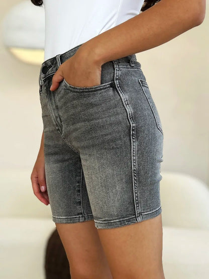 Judy Blue Full Size High Waist Washed Denim Shorts - Casual Fit Clothes