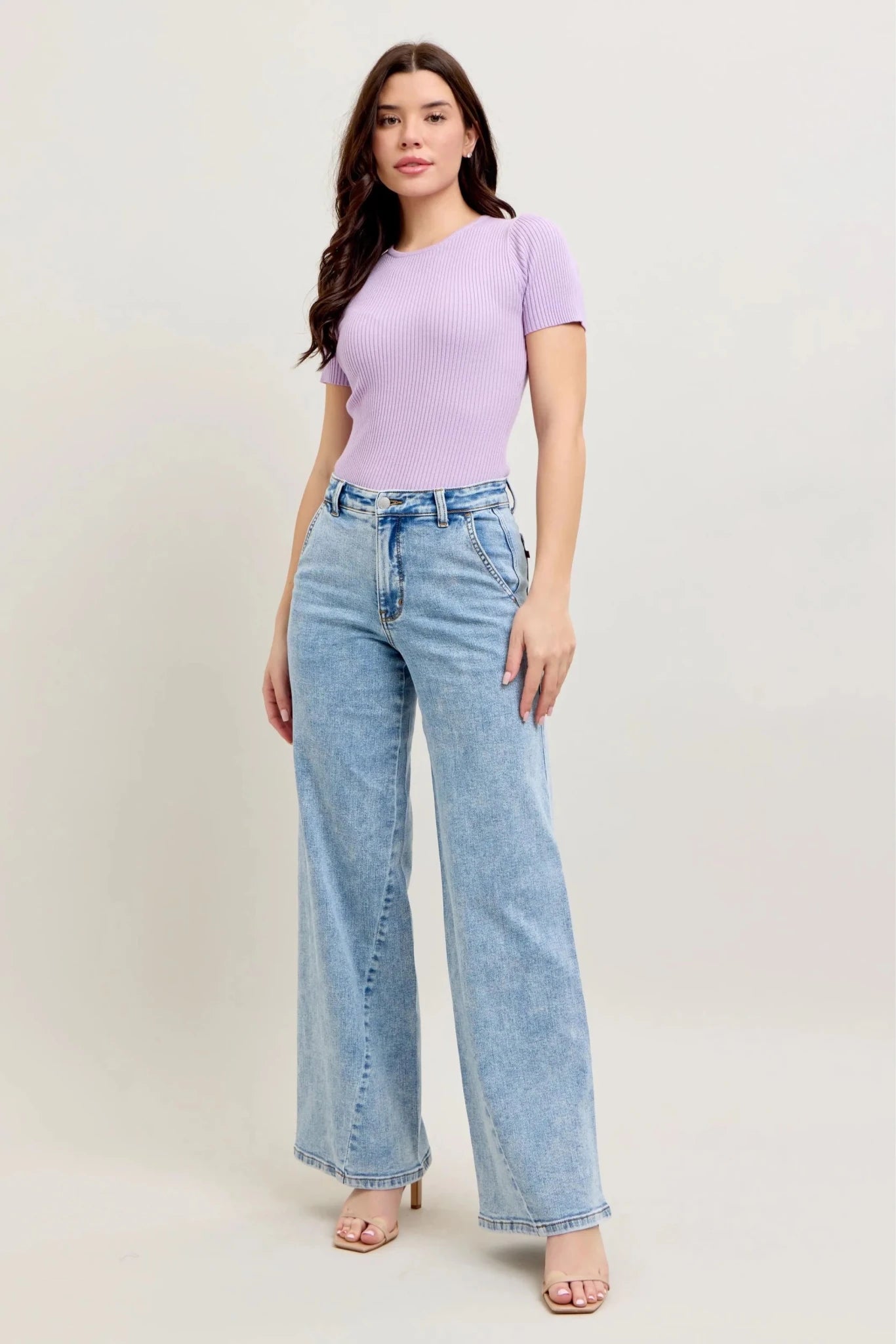 Judy Blue Full Size High Waist Wide Leg Jeans with Skewed Inseam Plus Size - Casual Fit Clothes