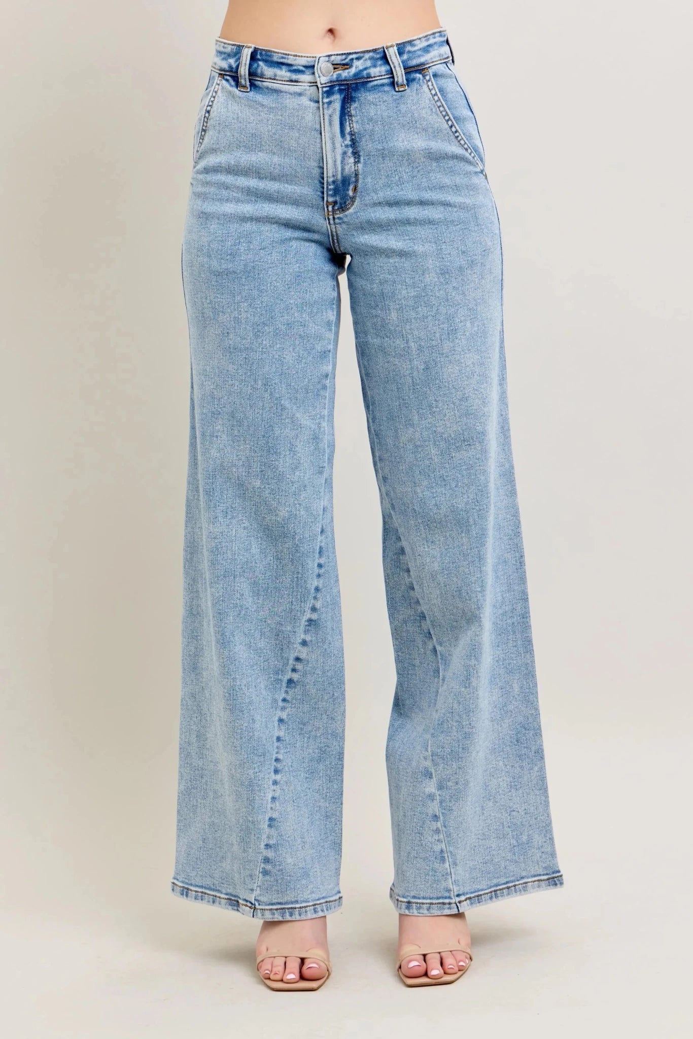 Judy Blue Full Size High Waist Wide Leg Jeans with Skewed Inseam Plus Size - Casual Fit Clothes