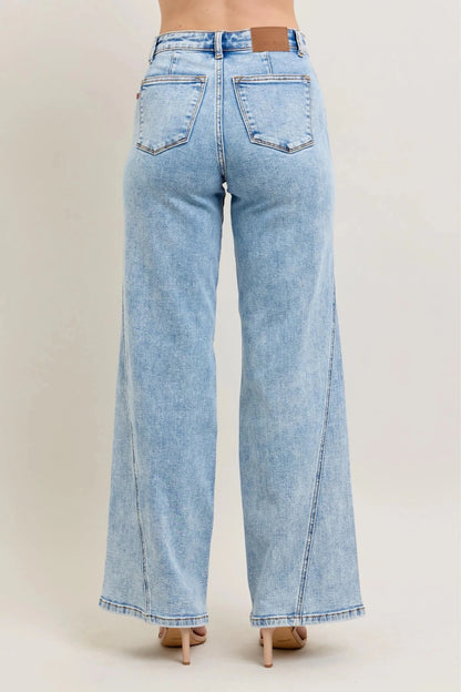 Judy Blue Full Size High Waist Wide Leg Jeans with Skewed Inseam Plus Size - Casual Fit Clothes