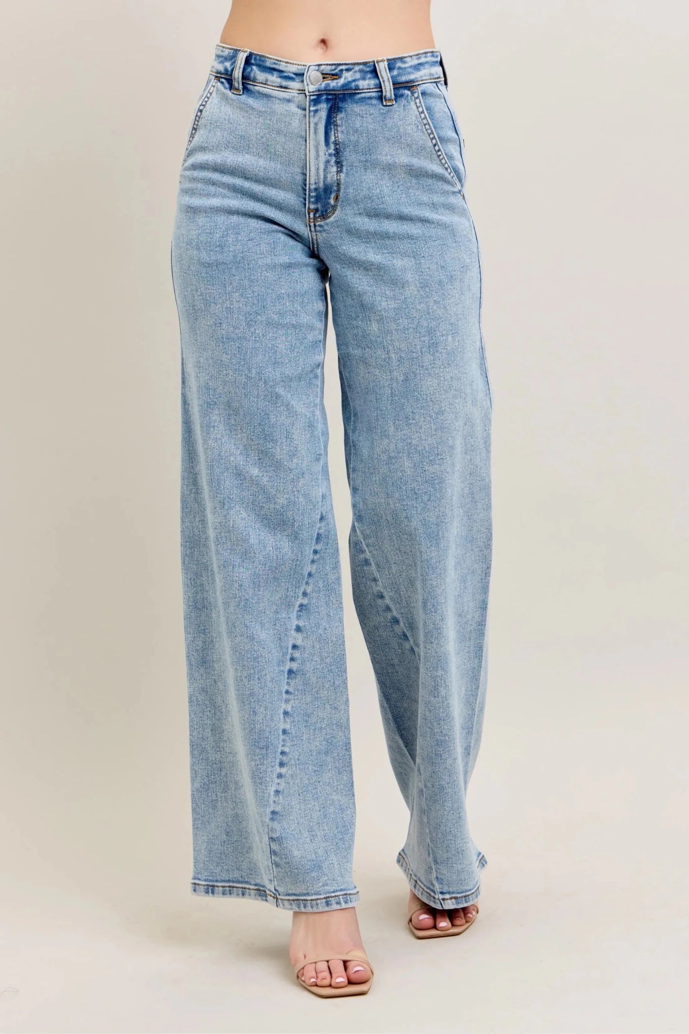 Judy Blue Full Size High Waist Wide Leg Jeans with Skewed Inseam Plus Size - Casual Fit Clothes