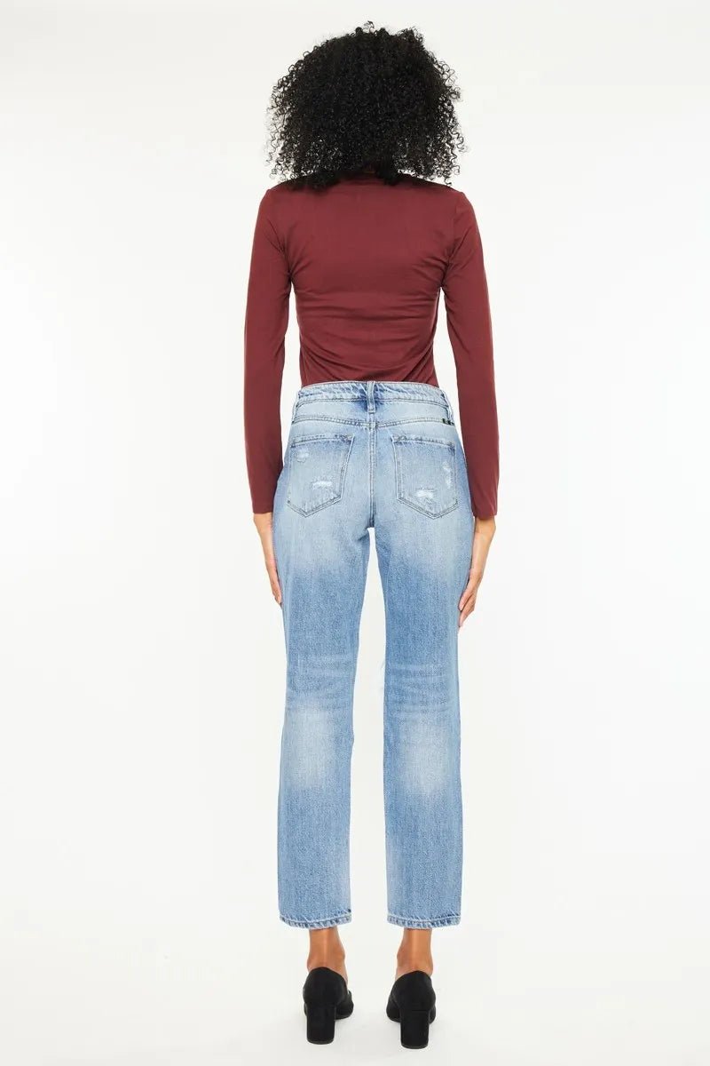 Kancan High Rise Distressed Boyfriend Jeans - Casual Fit Clothes