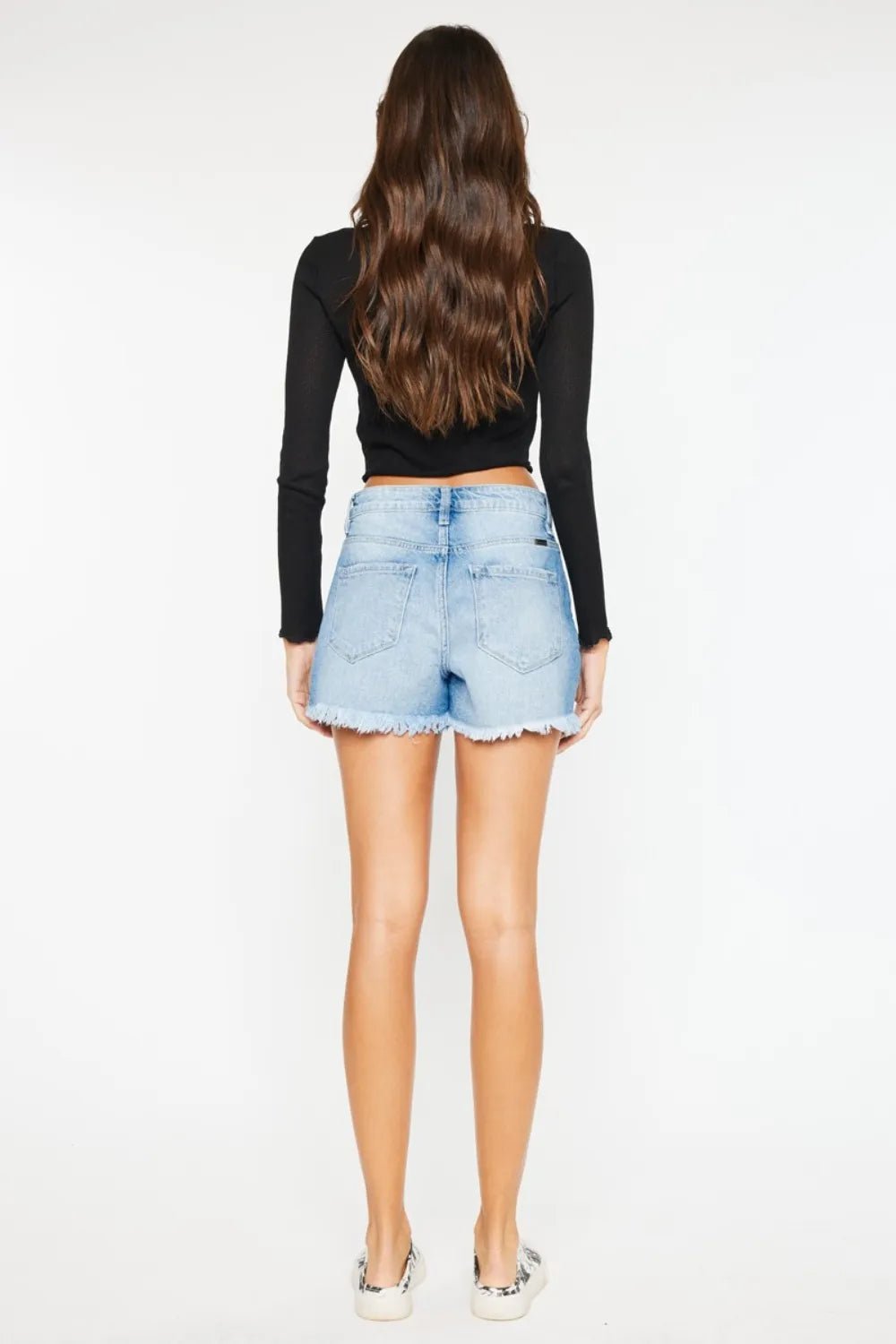 Kancan High Waist Frayed Denim Shorts - Casual Fit Clothes