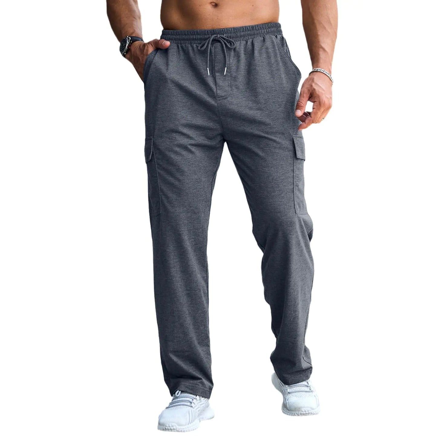 CTU Mens Fashion Baggy Sweatpants Lightweight Workout Cargo Sweatpants Athletic Pants Open Bottom Joggers with Pockets Darknavy