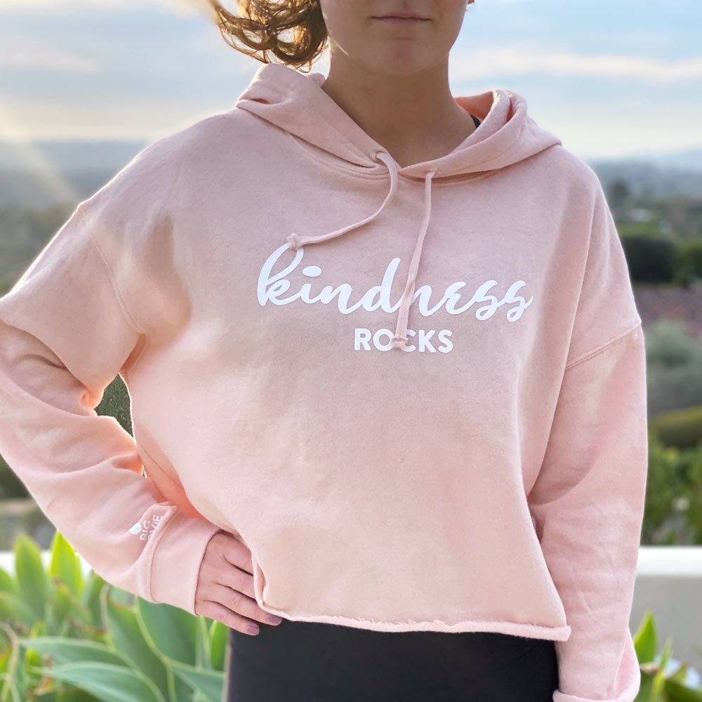 KINDNESS ROCKS HOODIE CROP SWEATSHIRT | PINK BLUSH - Casual Fit Clothes
