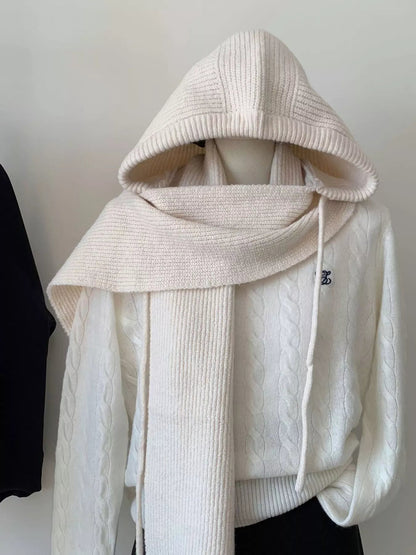 Knitted Solid Color Scarf Hat - Casual Fit Clothes