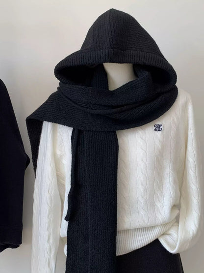 Knitted Solid Color Scarf Hat - Casual Fit Clothes