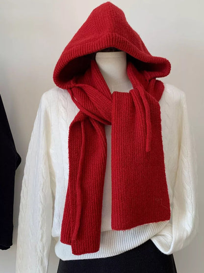 Knitted Solid Color Scarf Hat - Casual Fit Clothes