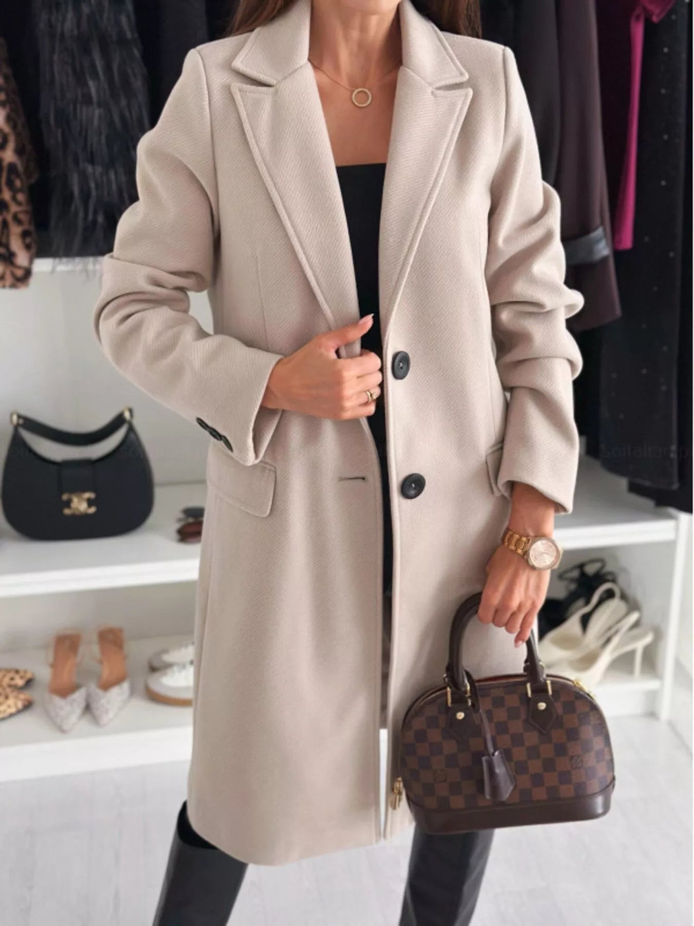 Lapel Collar Long Sleeve Coat - Casual Fit Clothes