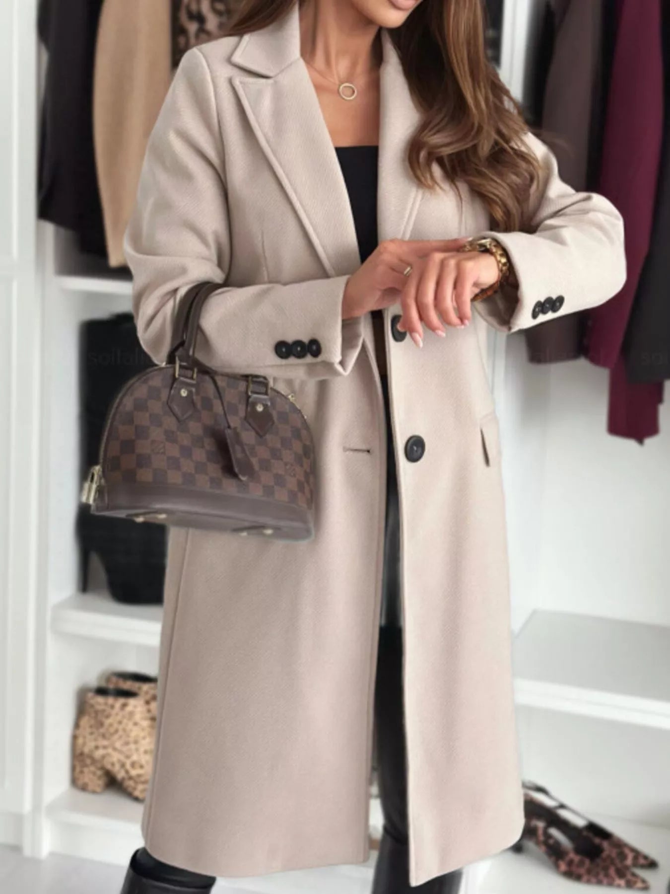 Lapel Collar Long Sleeve Coat - Casual Fit Clothes