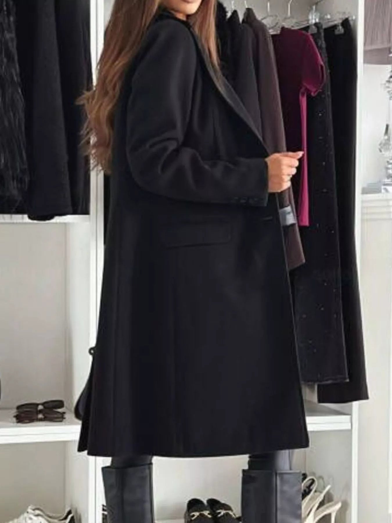 Lapel Collar Long Sleeve Coat - Casual Fit Clothes