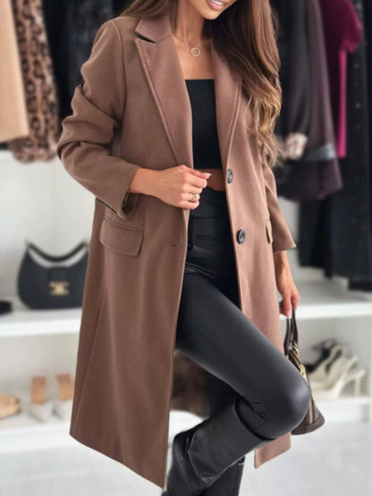 Lapel Collar Long Sleeve Coat - Casual Fit Clothes