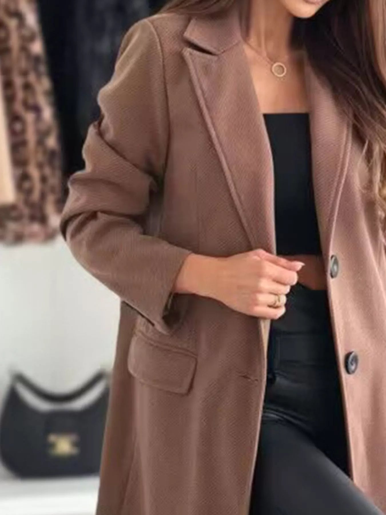Lapel Collar Long Sleeve Coat - Casual Fit Clothes