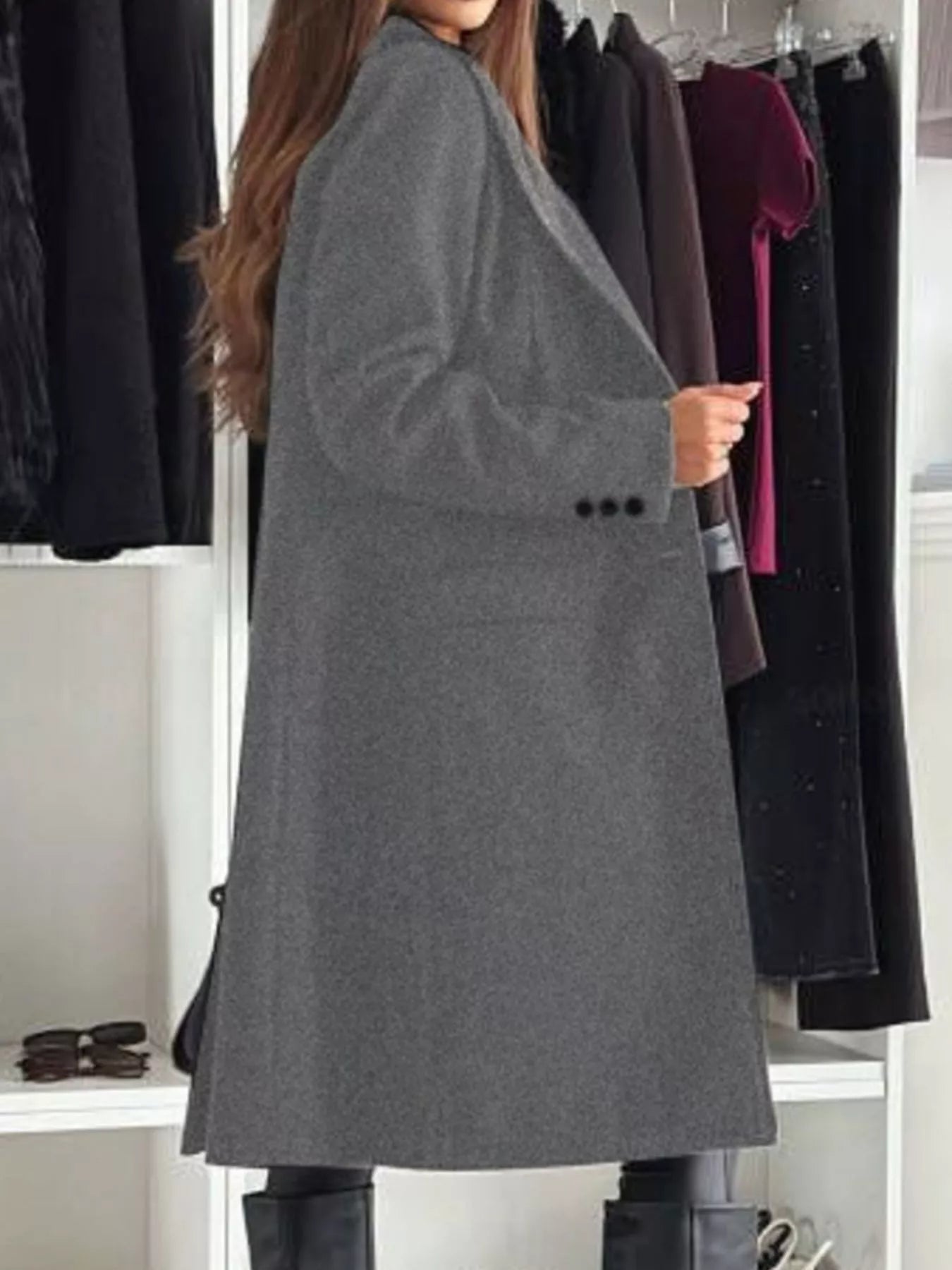 Lapel Collar Long Sleeve Coat - Casual Fit Clothes