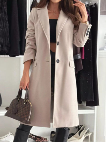 Lapel Collar Long Sleeve Coat - Casual Fit Clothes