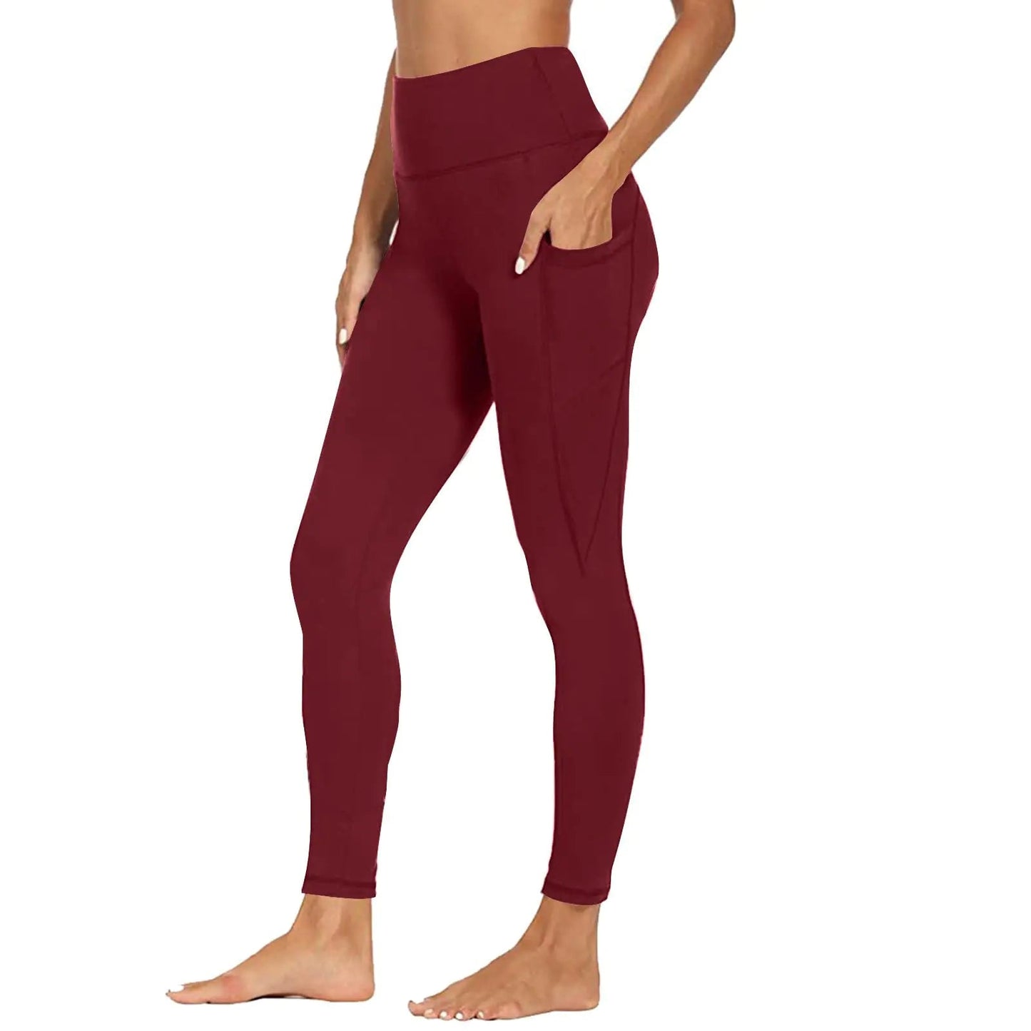 Leggings for Women Leggings for Women High Waisted Soft Workout Yoga Pants with Pockets Tummy Control Cycling Athletic Leggings Clothes Womens Leggings Buttery Soft Leggings for Women Wine S - Casual Fit Clothes