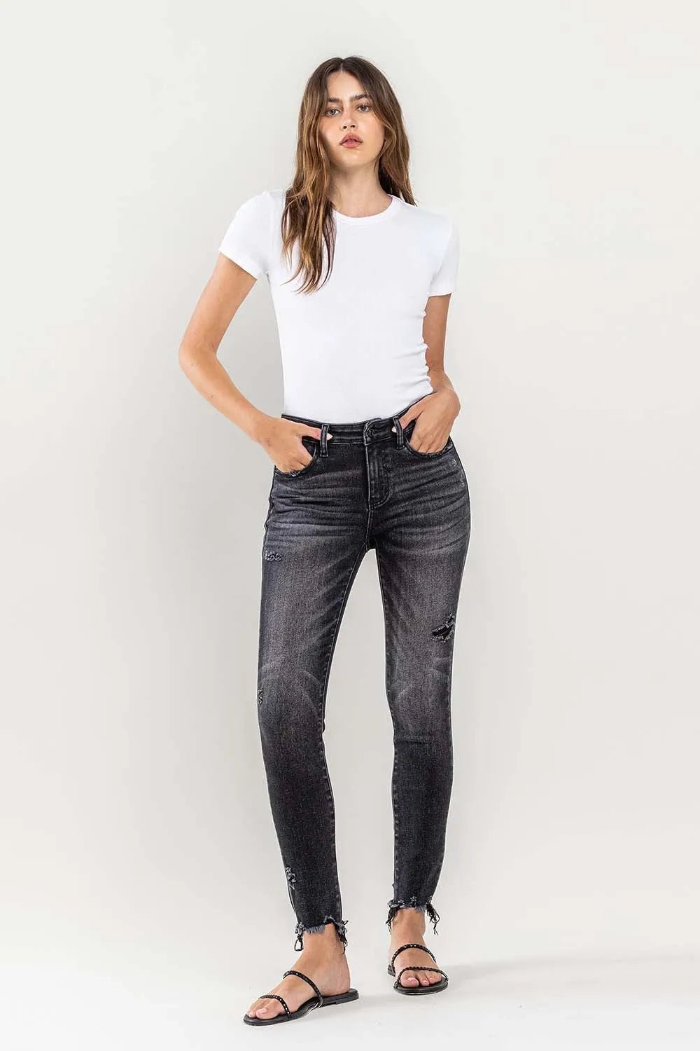Lovervet Raw Hem Cropped Skinny Jeans - Casual Fit Clothes