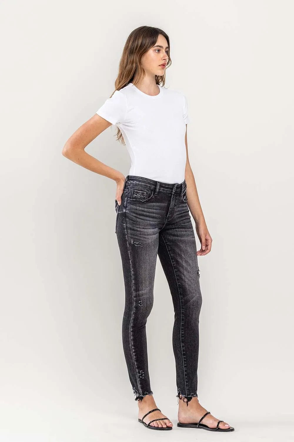 Lovervet Raw Hem Cropped Skinny Jeans - Casual Fit Clothes
