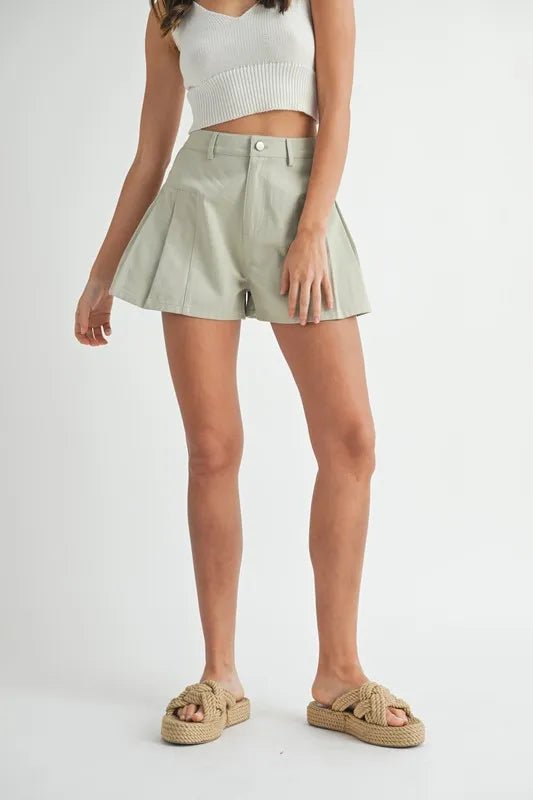 MABLE Pleated High Waist Twill Shorts - Casual Fit Clothes
