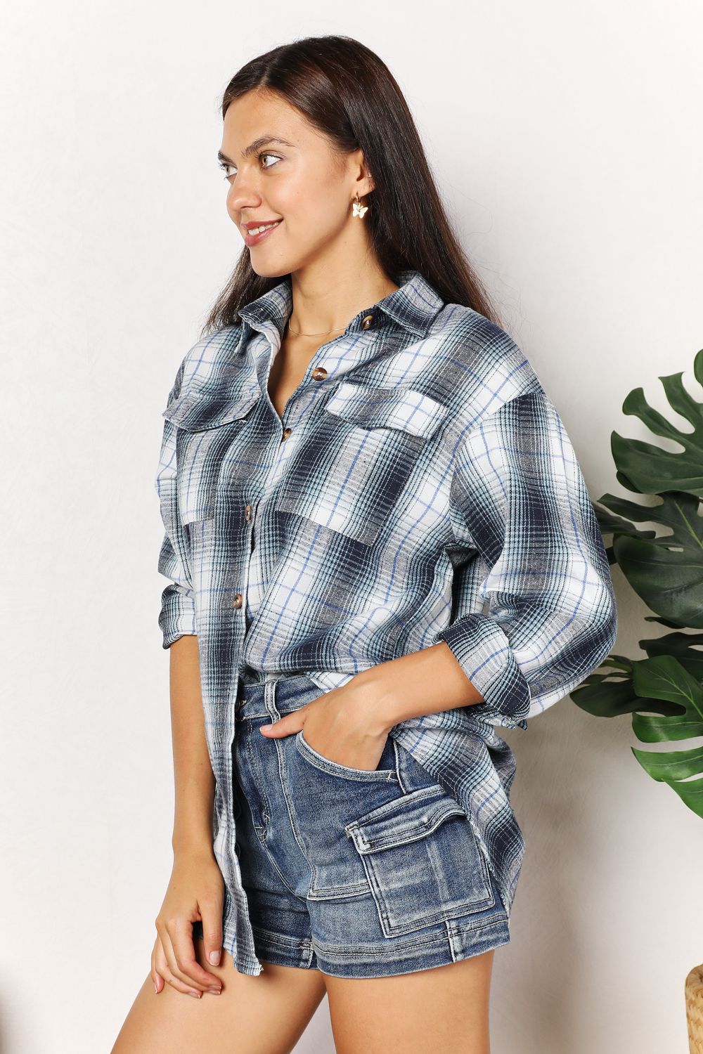 Mandy Plaid Dropped Shoulder Shirt - Casual Fit Clothes