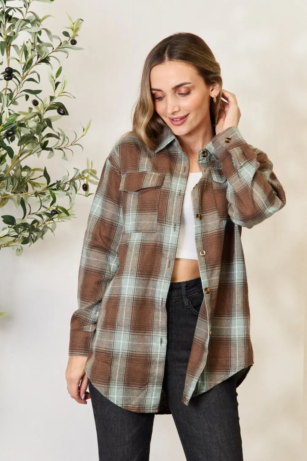 Mandy Plaid Dropped Shoulder Shirt - Casual Fit Clothes