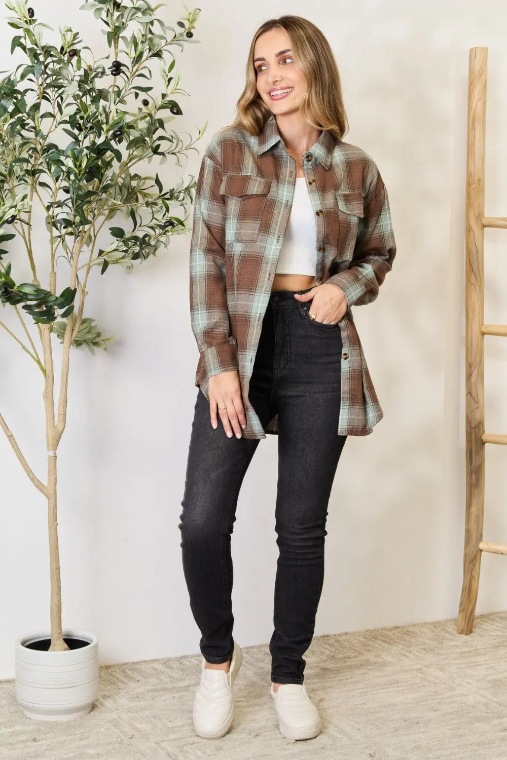 Mandy Plaid Dropped Shoulder Shirt - Casual Fit Clothes